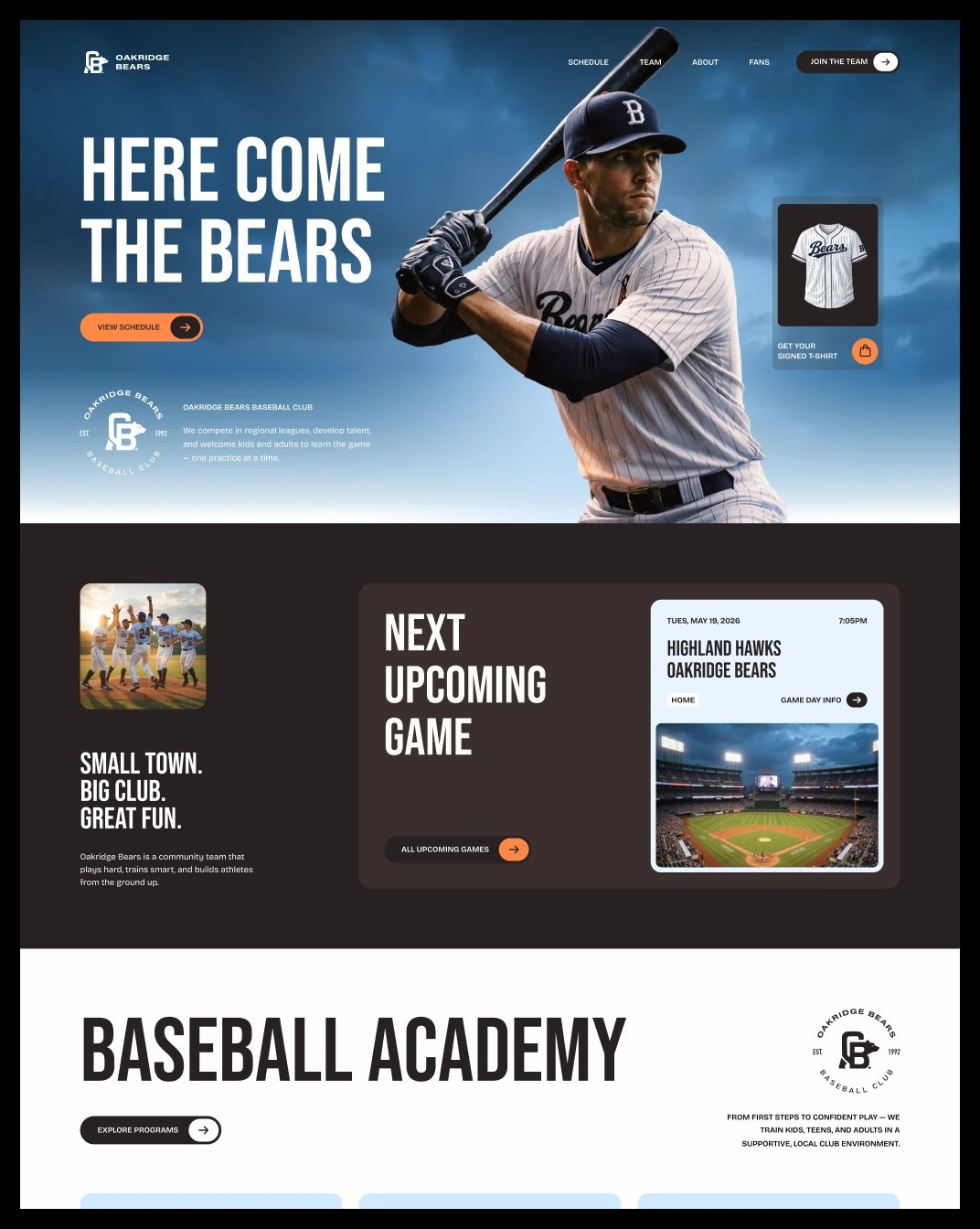 Baseball club website template made with the SitePanda editor