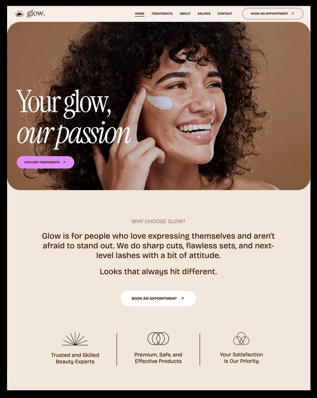 Beauty salon website template made with the SitePanda editor