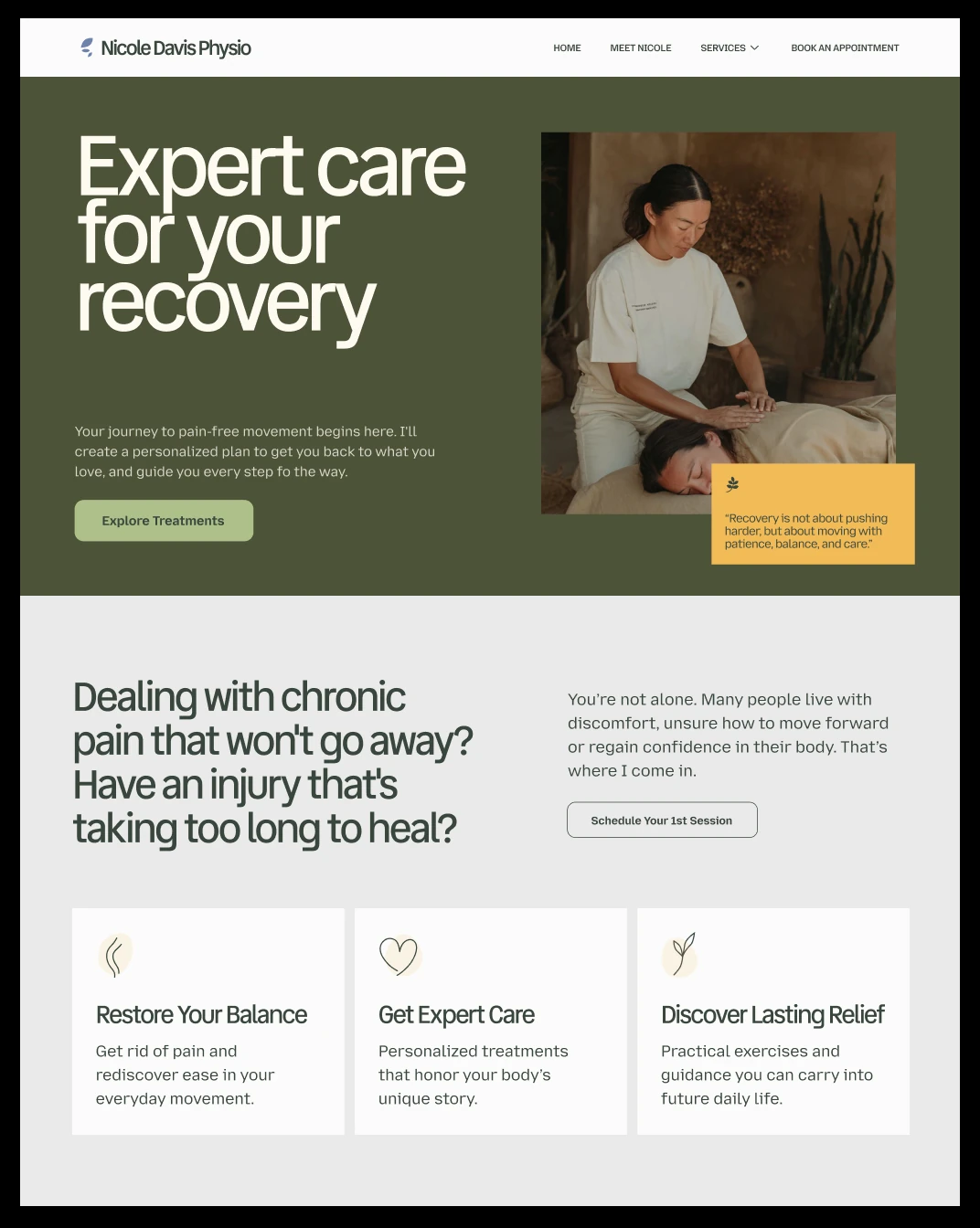Physiotherapy website template made with the SitePanda editor