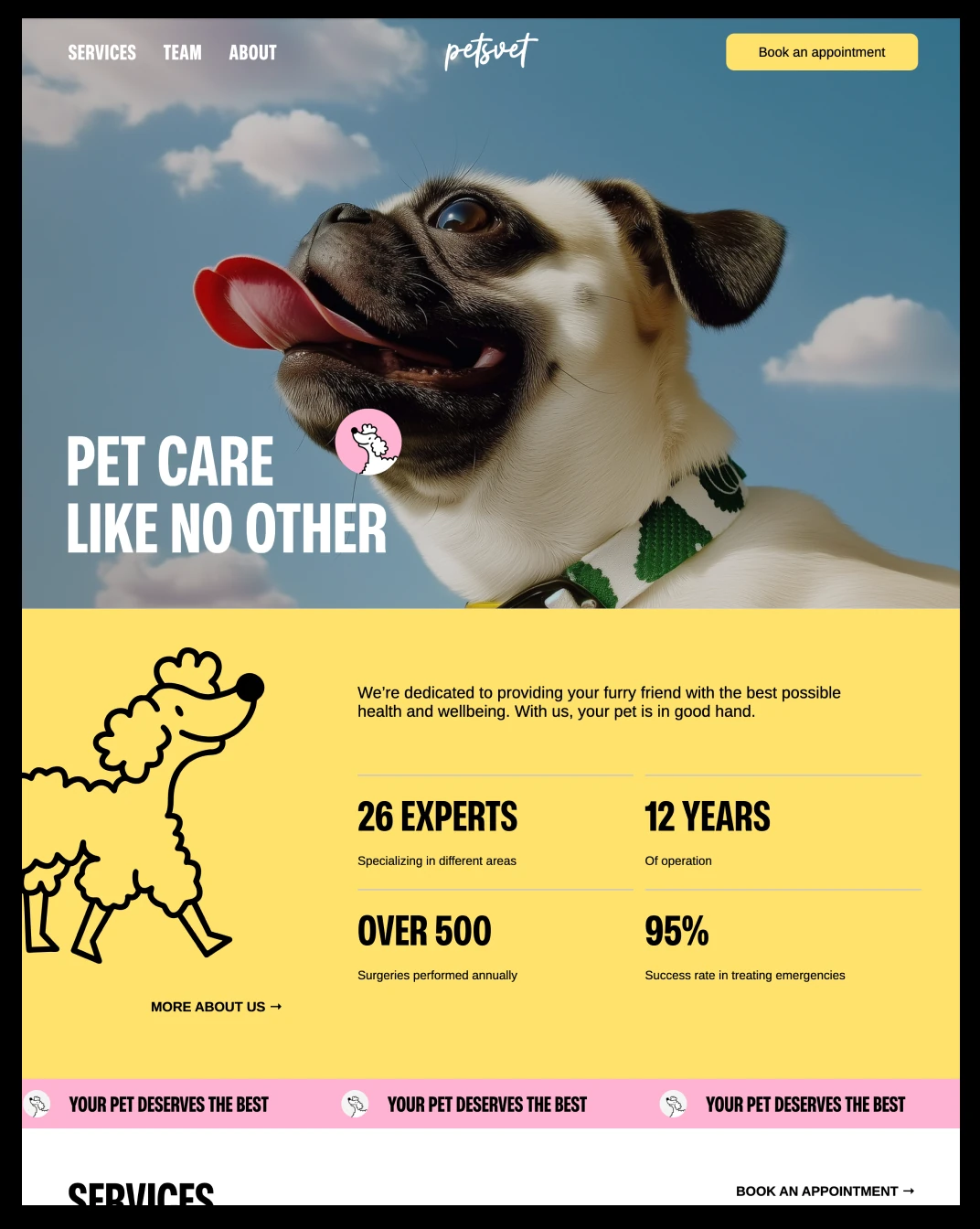 Veterinary clinic website template made with the SitePanda editor